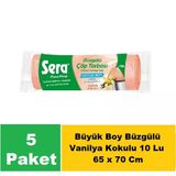 Sera Çöp Torbası Büzgülü Vanilya Kokulu Büyük Boy 10 Lu 65 x 70 cm x 5 Paket