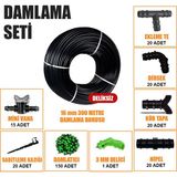 Sera Trend Damla Sulama Seti Damlama 300 Metre Hortumu ve Ek Parçaları Bahçe Ağaç Fidan Sebze Sulama Ekipmanları Damlama Borusu Sistemi - 16mm