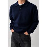 Serablanka Erkek Polo Yaka Oversize Triko Kazak – Rahat Kalıp Lacivert - 2XL