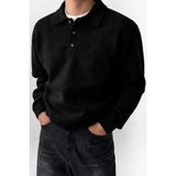 Serablanka Erkek Polo Yaka Oversize Triko Kazak – Rahat Kalıp Siyah - M