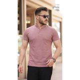 Serac Collection Erkek Hakim Yaka Dokuma Pamuklu Kumaş Kısa Kollu Tişört - Gül Kurusu