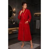 Serafina Elegance Premium Bornoz %100 Pamuk Kontrast Beyaz Biyeli Yumuşak Doku Unisex - Kırmızı