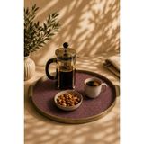 Seral Royal Glow 38X37 cm Premium Yuvarlak Cam, Sunum, Kahvaltılık, Çay Tepsisi - Bordo