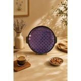 Seral Royal Glow 38X37 cm Premium Yuvarlak Cam, Sunum, Kahvaltılık, Çay Tepsisi - Mor