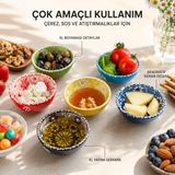 Seramik 6'lı Kase Seti El Yapımı Çerezlik, Reçellik, Sosluk & Kahvaltılık Sunum Takımı Elde Boyanmış Renkli Desenli Dekoratif Mini Kaseler Yeni Ev & Söz Nişan Butik Hediyesi, Daisy Madley