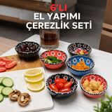 Seramik 6'lı Kase Seti El Yapımı Çerezlik, Reçellik, Sosluk & Kahvaltılık Sunum Takımı Elde Boyanmış Renkli Desenli Dekoratif Mini Kaseler Yeni Ev & Söz Nişan Butik Hediyesi, Daisy
