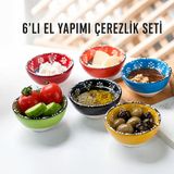 Seramik 6'lı Kase Seti El Yapımı Çerezlik, Reçellik, Sosluk & Kahvaltılık Sunum Takımı Elde Boyanmış Renkli Desenli Dekoratif Mini Kaseler Yeni Ev & Söz Nişan Butik Hediyesi, Flower Bloom