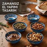 Seramik 6'lı Kase Seti El Yapımı Çerezlik, Reçellik, Sosluk & Kahvaltılık Sunum Takımı Elde Boyanmış Renkli Desenli Dekoratif Mini Kaseler Yeni Ev & Söz Nişan Butik Hediyesi, Nazar
