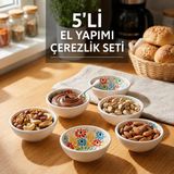 Seramik 6'lı Kase Seti El Yapımı Çerezlik, Reçellik, Sosluk & Kahvaltılık Sunum Takımı Elde Boyanmış Renkli Desenli Dekoratif Mini Kaseler Yeni Ev & Söz Nişan Butik Hediyesi, Round Whıte