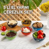 Seramik 6'lı Kase Seti El Yapımı Çerezlik, Reçellik, Sosluk & Kahvaltılık Sunum Takımı Elde Boyanmış Renkli Desenli Dekoratif Mini Kaseler Yeni Ev & Söz Nişan Butik Hediyesi, Sultan Garden
