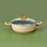 Seramik Basık Tencere - Beyaz / Kahverengi - 26 cm