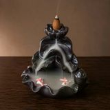 Seramik Çiçek Aromaterapi Geri Akışlı Tütsülük - Siyah - 8X9 Cm