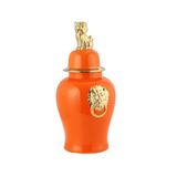 Seramik Dekoratif Aslanlı Küp Küçük Boy Turuncu 23,5 * 23,5 * 50 Cm Ak.Wlt0605