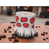 Seramik El Yapımı Çay ve Kahve Fincanı, Kedi Patisi Şekilli, Beyaz-Turuncu, 300ml
