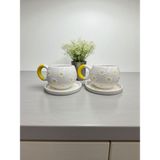 Seramik El Yapımı Çayır Papatya Desenli Çay/kahve Fincanı 2'li Takım - 010 - Beyaz - 175 ml