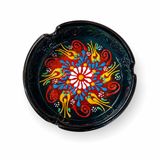 Seramik El Yapımı Küllük, Renkli Çiçek Desenli, Siyah, 10 cm Çap, 4 cm Yükseklik, 1 Adet
