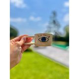Seramik Evil Eye Gerçek Altın Sırlı Kahve Fincanı - Bej - Açık Mavi - 110 ml