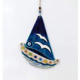 Seramik Gemi Martı Ve Nazarlıklı Dekoratif Duvar Süsü 28x36 Cm
