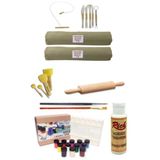 Seramik Hamuru 6x2 Kg Kil Kesme Teli Ebeşuarlı Şişeli 25 Ml Akrilik 12li, Ponpon,ahşap Merdane Set