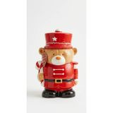 Seramik Kapaklı Kavanoz, Kırmızı Ayıcık Nutcracker Tasarımlı, Noel Temalı, 12x26 cm, Kurabiye Saklama