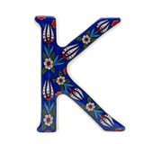 Seramik Kapı Numarası, Çeşitli renklerde Çiçek Desenli, El Yapımı Türk Çini Motifli Harfler (Lacivert, K)