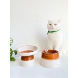 Seramik Kedi Ve Köpek Mama Su Kabı KAHVERENGİ BEYAZ GÖKKUŞAĞI & Coorful Moon Bowl KAHVERENGİ BEYAZ GÖKKUŞAĞI 2'Lİ