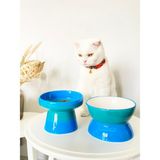 Seramik Kedi ve Köpek Mama Su Kabı Luna- Ayaklı Model 2'li(Turkuaz)