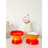 Seramik Kedi ve Köpek Mama Su Kabı Luna- Ayaklı Model 2'li(Turuncu) - Turuncu - Sarı