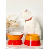 Seramik Kedi ve Köpek Mama Su Kabı Luna-Colorful Model 2'li(Turuncu) - Turuncu - Sarı