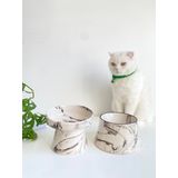Seramik Kedi Ve Köpek Mama Su Kabı SİYAH EBRU & Colorful Moon Bowl ÇİZGİLİ SİYAH EBRULİ 2'Lİ