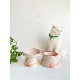 Seramik Kedi Ve Köpek Mama Su Kabı TURUNCU EBRU & Colorful Moon Bowl ÇİZGİLİ TURUNCU EBRULİ 2'Lİ