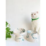 Seramik Kedi Ve Köpek Mama Su Kabı YEŞİL EBRU & Colorful Moon Bowl ÇİZGİLİ YEŞİL EBRULİ 2'Lİ