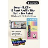 Seramik Kil 500 G + 12 Renk Akrilik Tüp Seti – Başlangıç Modelleme Boyama Seti
