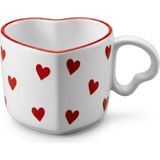 Seramik Kulplu Kupa Bardak, 250 Ml Geniş Kapasite, Kırmızı Kalp Desenli Tasarım, Ev Ofis Restoran İçin Kullanıma Uygun El Yapımı Seramik Kulplu Çay Kahve Espresso Latte Sunum Bardağı