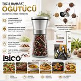 Seramik Öğütücülü 5 Kademe Ayarlı Tuz Ve Karabiber El Değirmeni - 180 Ml Şeffaf Cam Hazne 13 Cm