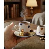 Seramik Tasarım Kahve Fincanı 2 Kişilik Minik Papatya Desen Modern Hediyelik Set
