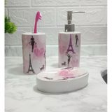 Seramik Üçlü Banyo Seti Kızlı Paris Desenli 20X20x10cm