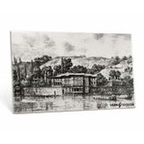 SERAMİK Vintage Seramik Tablo, Siyah Beyaz, 40x25 cm, Defterdarburnu-Ortaköy 1822 İstanbul Köşk Manzarası