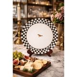Seramikci Damalı Kuşlu Sunum Tabağı 30CM - 0,5 ml - Beyaz - Siyah