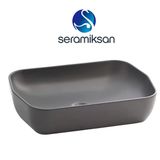 Seramiksan Lucida Oval Tezgâh Üstü Batarya Deliksiz Mat Antrasit Lavabo 55X38 Cm A002556h