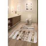 Serante Tavşan Tüyü, Kaymaz Taban, Pofuduk, Yumuşacık, Yıkanabilir 2'li Banyo Paspası (Eskitme Camel)