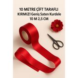 serap çiçekçilik 10 Metre Çift Taraflı Kırmızı Geniş Saten Kurdele 10 M 2,5 Cm. Kırmızı Kurdele