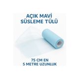 serap çiçekçilik 5 Metre 75 Cm. Açık Mavi Bohça Süsü, Nişan Bohça Süsü, Sünnet süsü ,Kapı Süsü Tülü, Doğum Günü Tülü