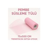 serap çiçekçilik 5 Metre 75 Cm. Pembe Bohça Süsü, Nişan Bohça Süsü, Kapı Süsü Tülü, Doğum Günü Tülü