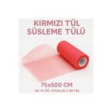 serap çiçekçilik 5 Metre Kırmızı Bohça Süsü, Nişan Bohça Süsü, Kapı Süsü Tülü, Doğum Günü Tülü 75x500 Cm. Bohça Tülü