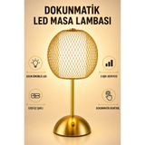 SerBugo Dekoratif Gold Metal Kafesli Şarjlı Dokunmatik Led Masa Lambası Usb Kablolu Abajur Ve Gece Lambası