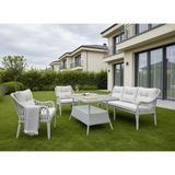 Sercan Garden Kaş Alüminyum 3+1+1+MASA(80*140) Rattan Bahçe Balkon Mutfak Takımı,krem Kumaş/beyaz Rattan