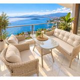 Sercan Garden Minico Tam Örgü Model Aliminyum Iskelettir (Galvaniz Değildir) Bambu Rattan Bahçe Balkon Takımı - Bej