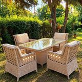 Sercan Garden Retro 4 Kişilik Yemek Takımı Aliminyum Iskelettir (Galvaniz Değildir) Bambu Rattan - Bej - Krem