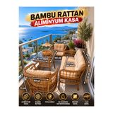 SERCANGARDEN MİNİCO MODEL ALİMİNYUM İSKELETTİR (GALVANİZ DEĞİLDİR) BAMBU RATTAN Bahçe Balkon Takımı